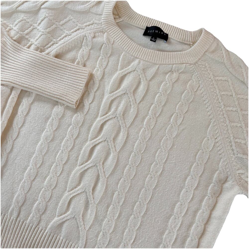 Premise White Long Sleeve Sweater Size Large Textured Lattice & Cableknit